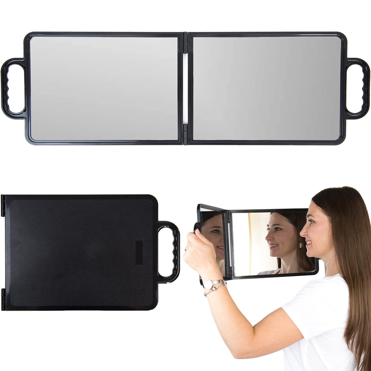 Large Folding Mirror with Double Handle - Rectangular Folded Handheld Mirror with Handles - Haircut Mirror - Salon Mirror