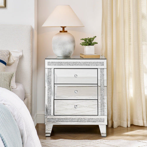 21.5 InchesX 15.8inchesX 26.8inchesSILVER MIRROR THREE-DRAWER CABINET, MULTI-PURPOSE STORAGE CABINET