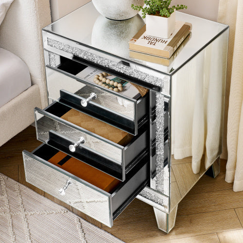 21.5 InchesX 15.8inchesX 26.8inchesSILVER MIRROR THREE-DRAWER CABINET, MULTI-PURPOSE STORAGE CABINET