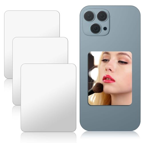 InnoHHustle 4pcs Mirror Decal for Phone Adhesive Phone Mirror Stick on Mirror Phone Sticker Stick-On Make Up Mirror Sticker on Rectangle Mirror Smartphone Charm Flat Mirror for Phone Back White