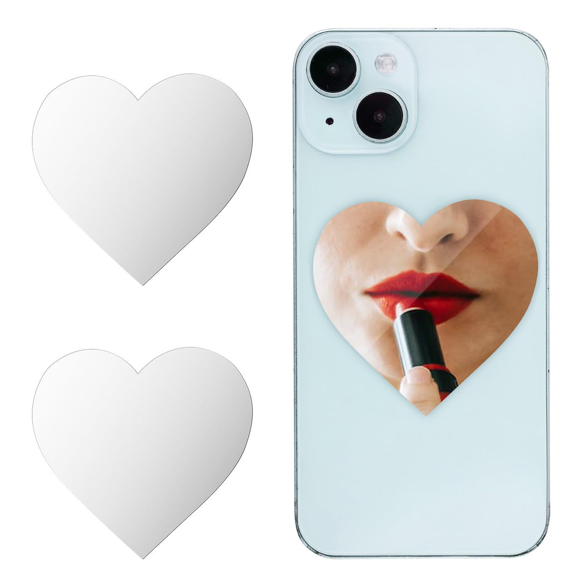 2pcs Mirror Decal for Phone Mirror for Back of Phone Makeup Mirror Phone Case Stick on Mirror Phone Charm Adhesive Acrylic Mirror Sticker for Mobile Phone Case (Heart)