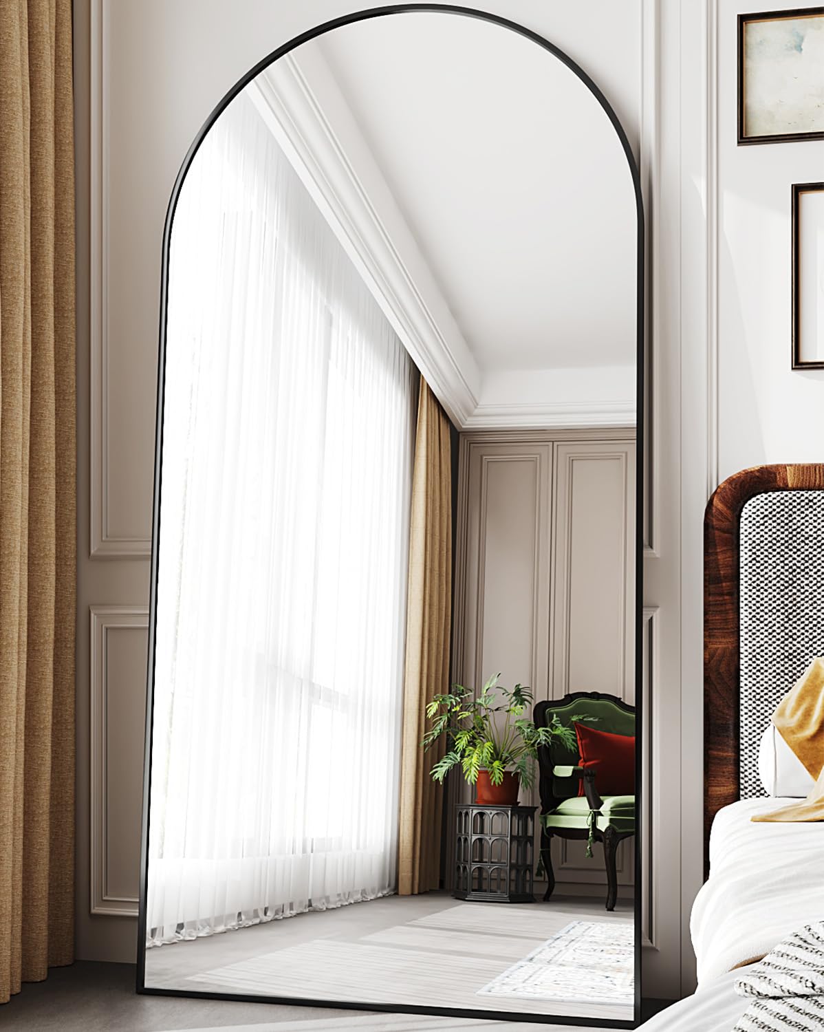LadyNow Full Length Mirror 76"x34" Arched Floor Mirror Freestanding Floor Standing Mirror Full Body Mirror with Stand for Bedroom Hanging Mounted Mirror for Living Room Cloakroom Black