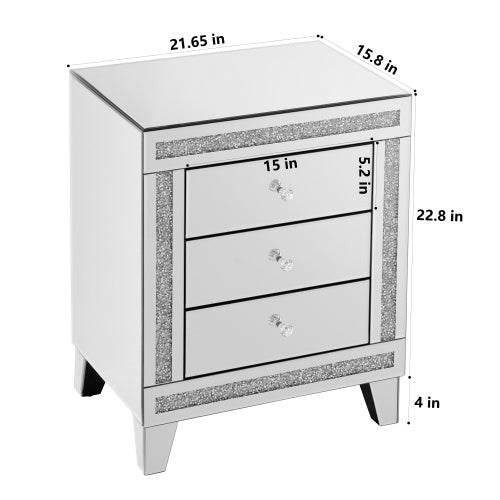 21.5 InchesX 15.8inchesX 26.8inchesSILVER MIRROR THREE-DRAWER CABINET, MULTI-PURPOSE STORAGE CABINET